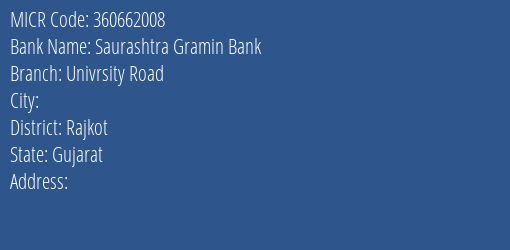 Saurashtra Gramin Bank Univrsity Road MICR Code
