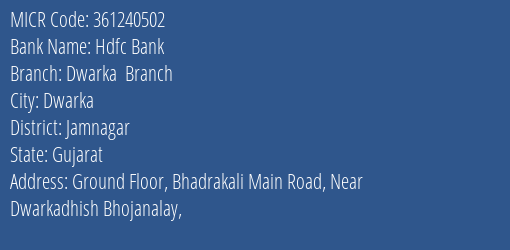 Hdfc Bank Dwarka Branch MICR Code