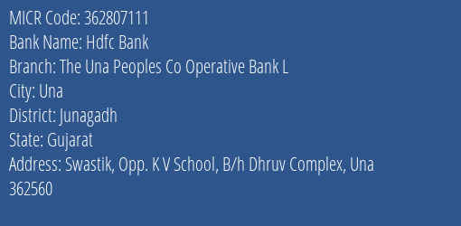 The Una Peoples Co Operative Bank L Swastik MICR Code