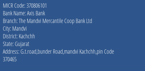 The Mandvi Mercantile Coop Bank Ltd G.t.road MICR Code