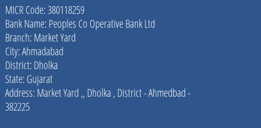 Peoples Co Operative Bank Ltd Market Yard MICR Code