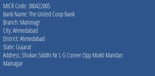 The United Coop Bank Maninagr MICR Code