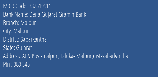 Dena Gujarat Gramin Bank Malpur MICR Code