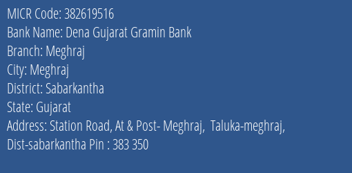 Dena Gujarat Gramin Bank Meghraj MICR Code