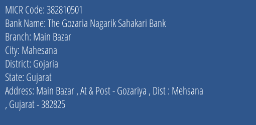 The Gozaria Nagarik Sahakari Bank Main Bazar MICR Code