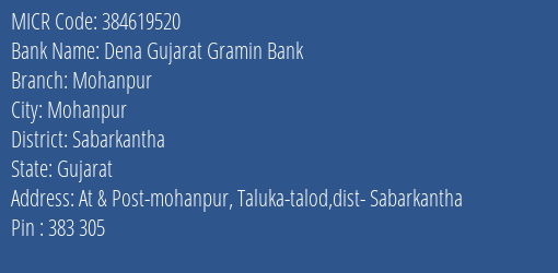 Dena Gujarat Gramin Bank Mohanpur MICR Code