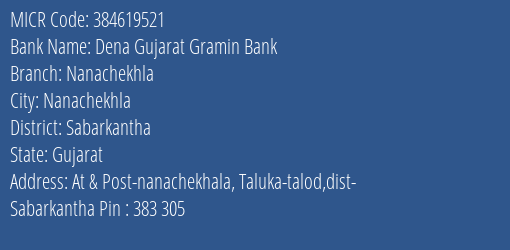 Dena Gujarat Gramin Bank Nanachekhla MICR Code