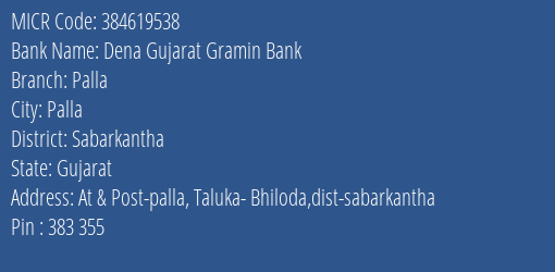 Dena Gujarat Gramin Bank Palla MICR Code