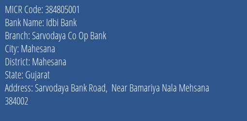 Sarvodaya Co Op Bank Sarvodaya Bank Road MICR Code