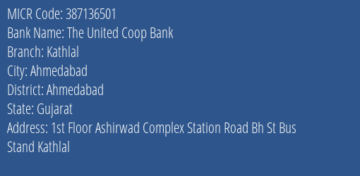 The United Coop Bank Kathlal MICR Code