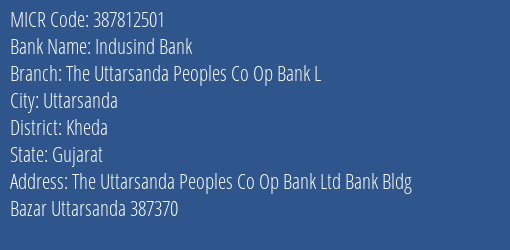 The Uttarsanda Peoples Co Op Bank Ltd Uttarsanda MICR Code