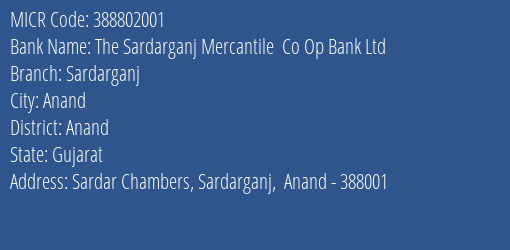 The Sardarganj Mercantile Co Op Bank Ltd Sardarganj MICR Code