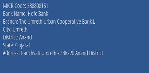 The Umreth Urban Cooperative Bank L Panchvati MICR Code