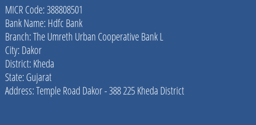 The Umreth Urban Cooperative Bank L Temple Road MICR Code