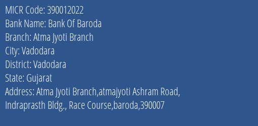 Bank Of Baroda Atma Jyoti Branch MICR Code