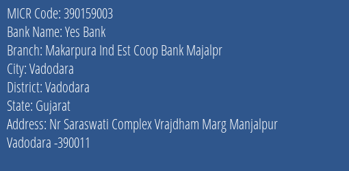 Makarpura Industrial Estate Coop Bank Majalpr MICR Code
