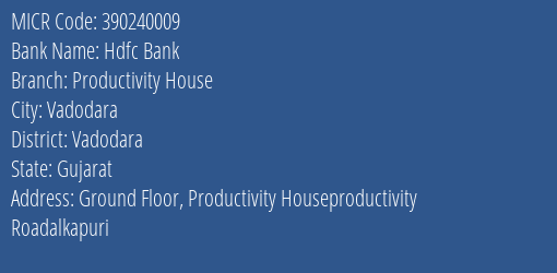 Hdfc Bank Productivity House MICR Code