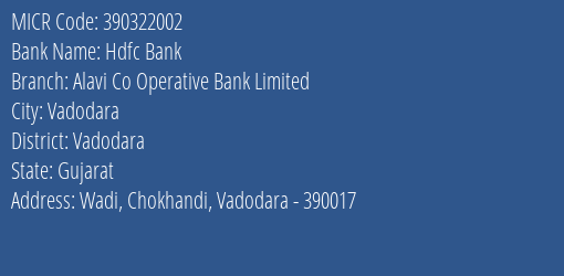 Alavi Co Operative Bank Limited Wadi Chokhandi MICR Code