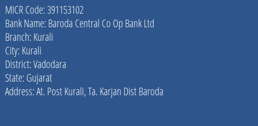 Baroda Central Co Op Bank Ltd Kurali MICR Code
