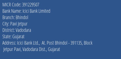 Icici Bank Limited Bhindol MICR Code