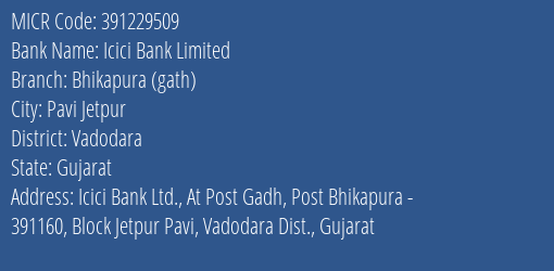 Icici Bank Limited Bhikapura Gath MICR Code