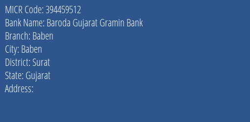 Baroda Gujarat Gramin Bank Baben MICR Code