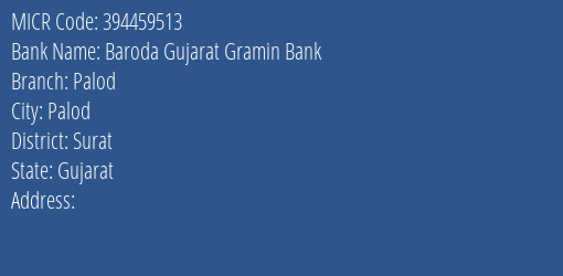 Baroda Gujarat Gramin Bank Palod MICR Code