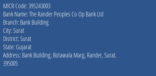 The Rander Peoples Co Op Bank Ltd Bank Building MICR Code