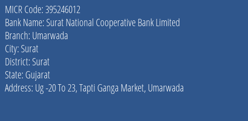 Surat National Cooperative Bank Limited Umarwada MICR Code