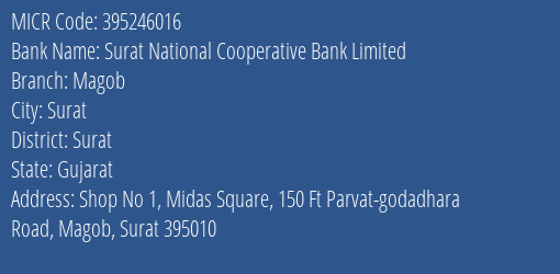 Surat National Cooperative Bank Limited Magob MICR Code