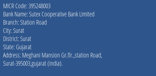 Sutex Cooperative Bank Limited Station Road MICR Code