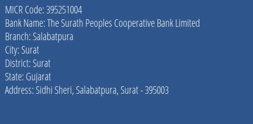 The Surath Peoples Cooperative Bank Limited Salabatpura MICR Code