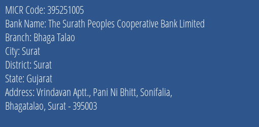 The Surath Peoples Cooperative Bank Limited Bhaga Talao MICR Code