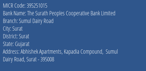The Surath Peoples Cooperative Bank Limited Sumul Dairy Road MICR Code