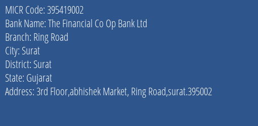 The Financial Co Op Bank Ltd Ring Road MICR Code