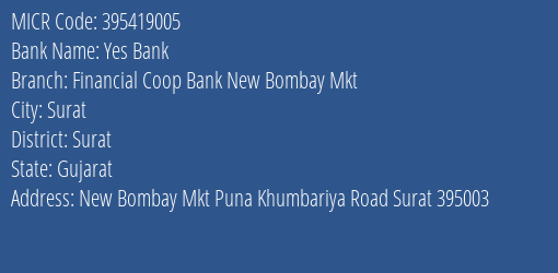 Financial Coop Bank New Bombay Mkt MICR Code