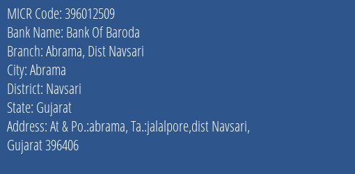 Bank Of Baroda Abrama Dist Navsari MICR Code