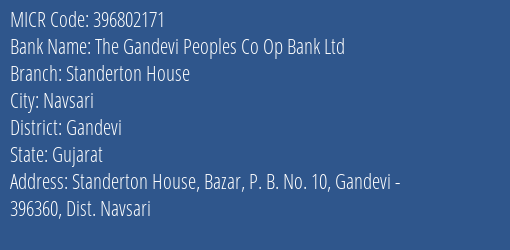 The Gandevi Peoples Co Op Bank Ltd Standerton House MICR Code