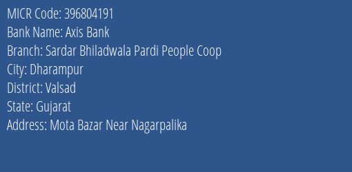 Sardar Bhiladwala Pardi People Coop Dharampur MICR Code