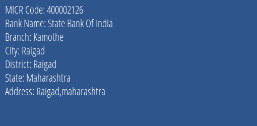 State Bank Of India Kamothe MICR Code