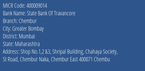 State Bank Of Travancore Chembur MICR Code