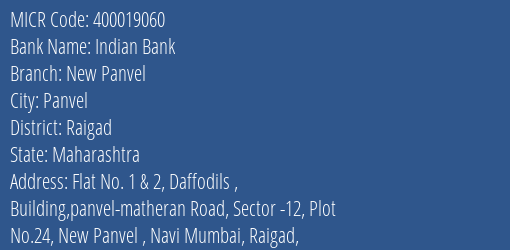 Indian Bank New Panvel MICR Code