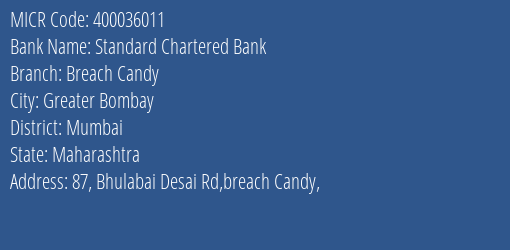 Standard Chartered Bank Breach Candy MICR Code
