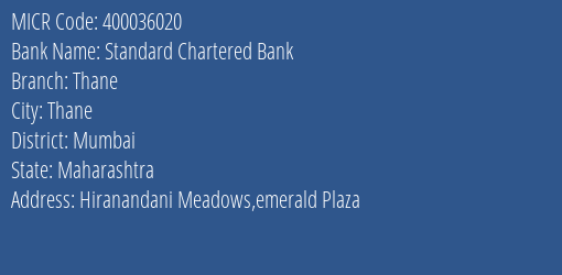 Standard Chartered Bank Thane MICR Code