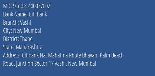 Citi Bank Mumbai MICR Code