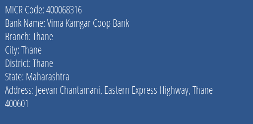 Vima Kamgar Coop Bank Thane MICR Code