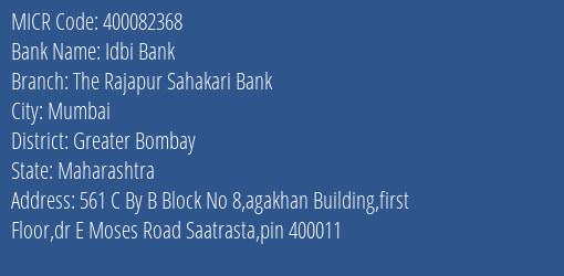 The Rajapur Sahakari Bank Saat Rasta MICR Code