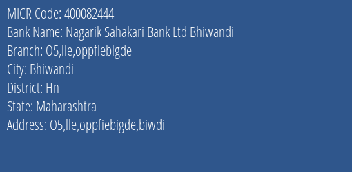 Nagarik Sahakari Bank Ltd Bhiwandi O5 Lle Oppfiebigde MICR Code