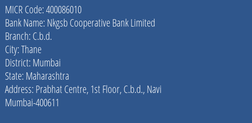 Nkgsb Cooperative Bank Limited C.b.d. MICR Code
