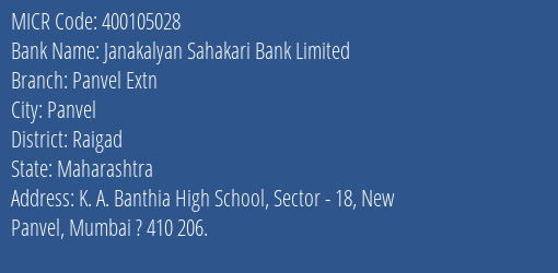 Janakalyan Sahakari Bank Limited Panvel Extn MICR Code